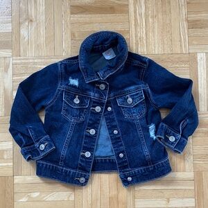 Girl 2T wonder nation denim jean jacket  with flowers daisy patches on back EUC